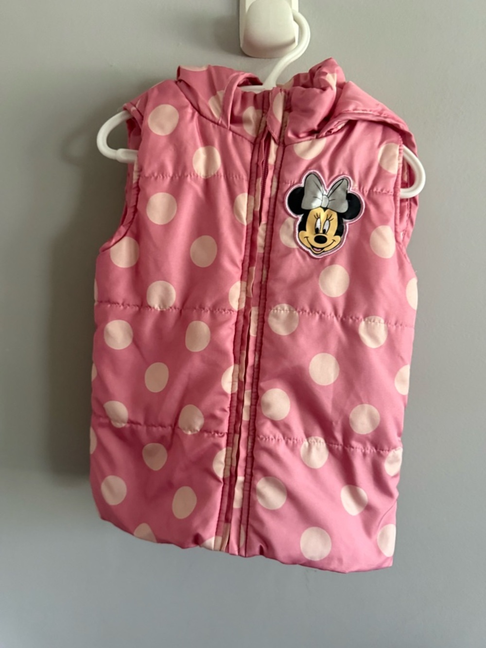 Disney Minnie Mouse Girls Pink Polka Dot Puffer Vest Hooded 4T